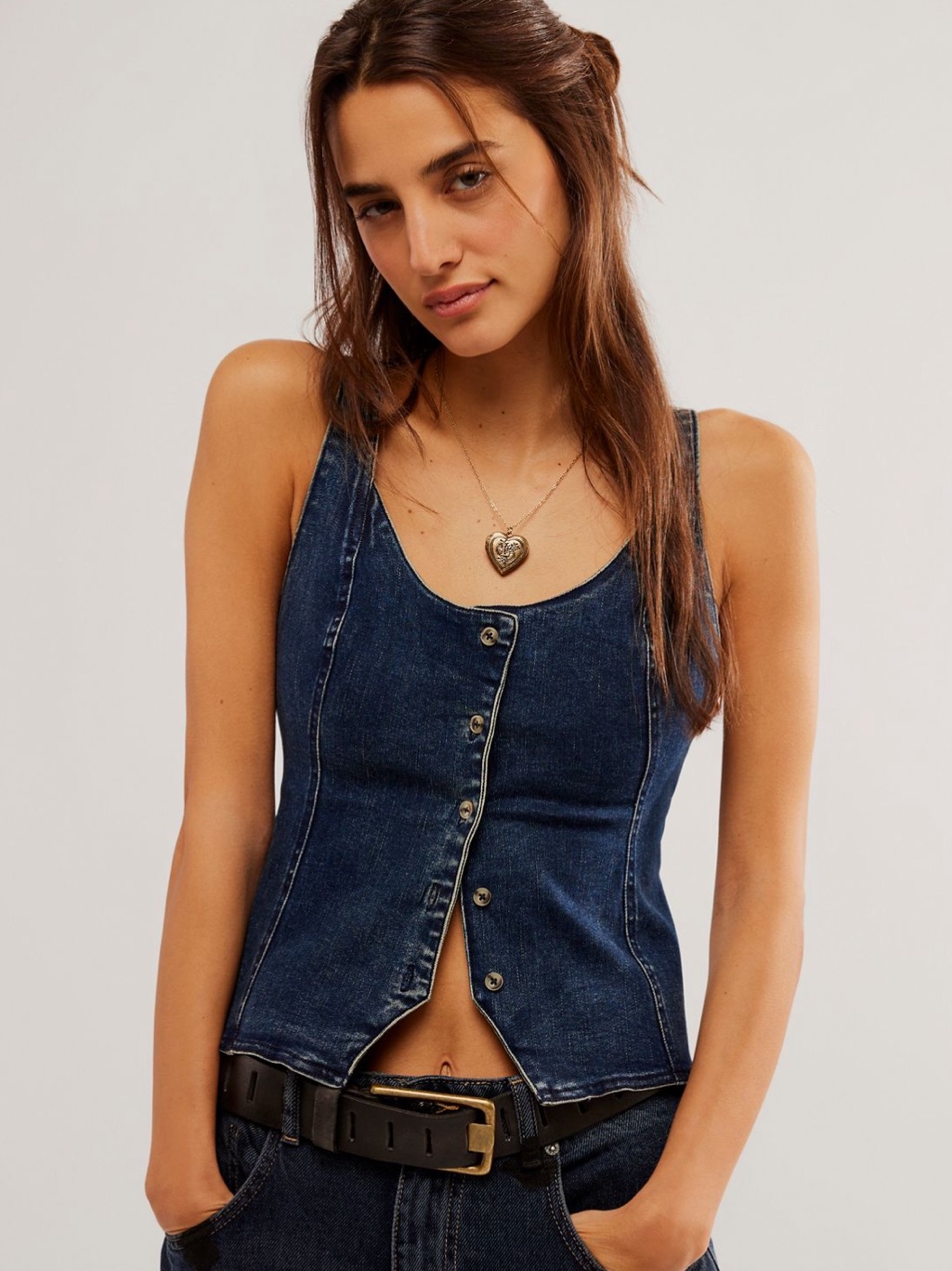 Free People Kara Vest In Rugged Denim